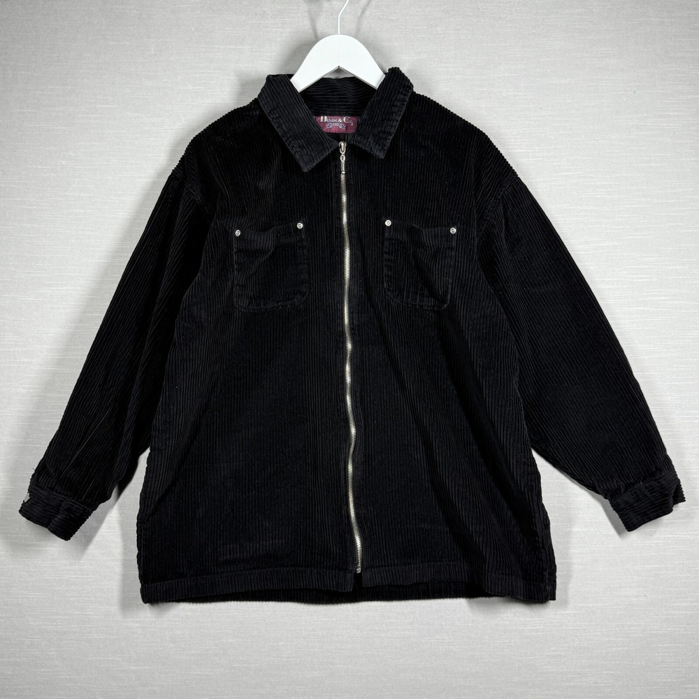 Vintage Denim & Co Jacket Women L Plus Black 5 Whale Corduroy Full Zip Shacket